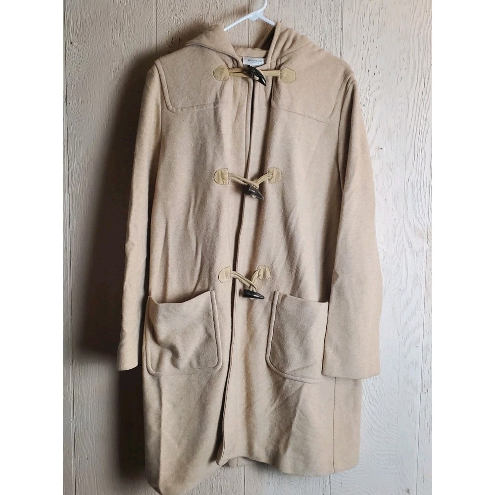 Rivamonti Toggle Toggle Coat Womens XL Beige Wool Silk Hooded Italy Lightweight